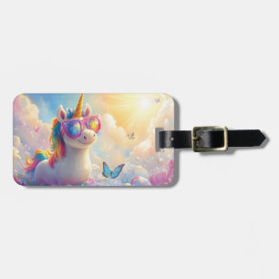 Etiqueta Para Maletas Unicornio lindo con gafas de sol: mágico y diverti