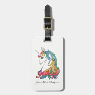Etiqueta Para Maletas Unicornio lindo del arco iris de la acuarela