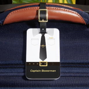Etiqueta Para Maletas Uniforme de Capitán Piloto Aviador Personalizado