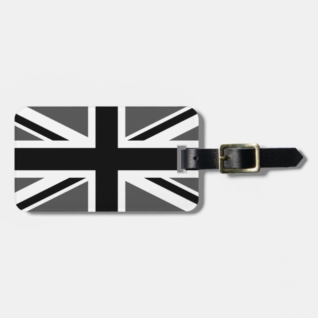 Etiqueta Para Maletas Union Jack negro y gris (Frente Horizontal)