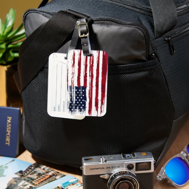 Etiqueta Para Maletas USA Flag Patriotic American Red White Blue (Anverso & Reverso)
