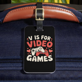 Etiqueta Para Maletas V Es Para Videojuegos Divertido Día de San Valentí