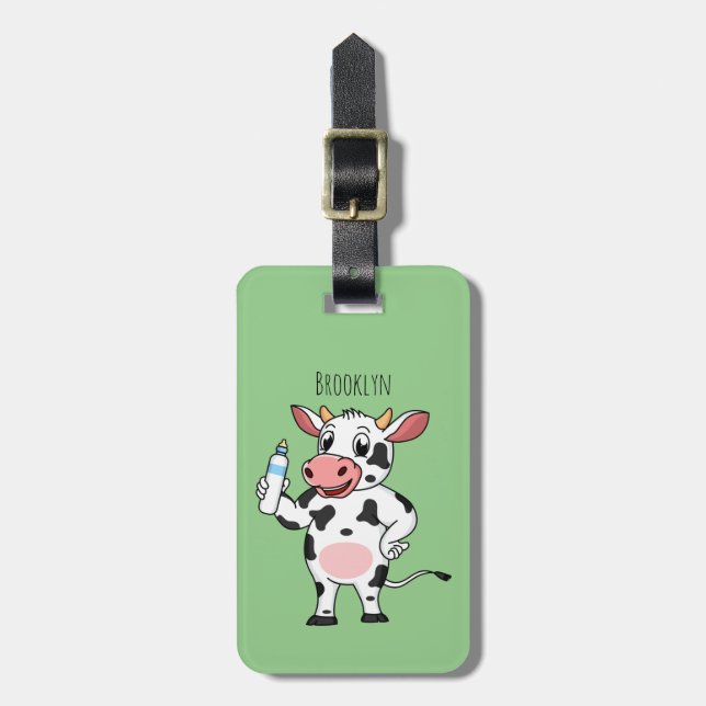 Etiqueta Para Maletas Vaca feliz con personalizado de biberón (Frente Vertical)