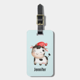 Etiqueta Para Maletas Vaca feliz en un Gorra rojo lindo