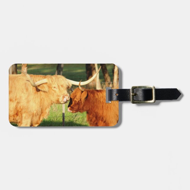 Etiqueta Para Maletas Vaca y ternera de Escocia (Frente Horizontal)
