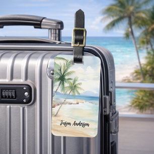 Etiqueta Para Maletas Vacaciones en la playa tropical del océano