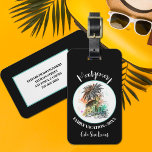 Etiqueta Para Maletas Vacaciones familiares de verano en negro<br><div class="desc">Regalo divertido para tus vacaciones de verano,  esta etiqueta para el equipaje incluye un ilustracion de vacaciones de verano en un fondo negro junto con tu nombre familiar,  año y ubicación en las letras de moda y tu información impresa en la parte trasera.</div>