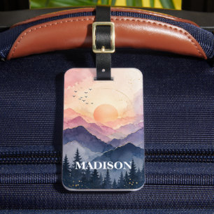 Etiqueta Para Maletas Vacaciones personalizadas con acuarela en colinas