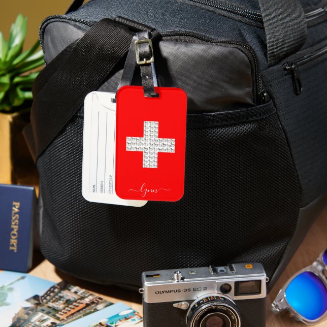 Etiqueta Para Maletas Vacas suizas adorables con bandera suiza (Anverso & Reverso)