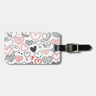 Etiqueta Para Maletas Valentine doodle corazones hipster rojo y negro