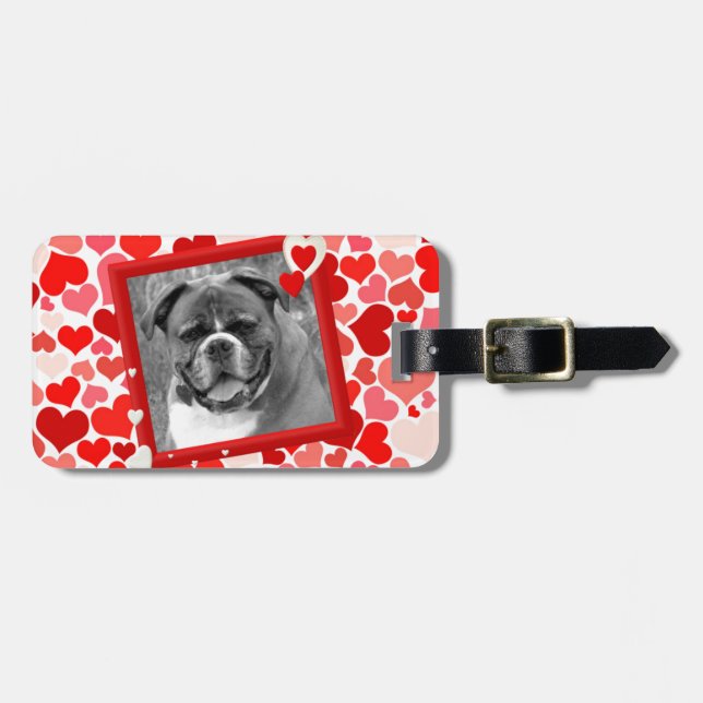 Etiqueta Para Maletas Valentines Boxer Dog Hearts (Frente Horizontal)