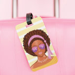 Etiqueta Para Maletas Vamos. | Afroamérica Beach Beauty Tropical<br><div class="desc">Nuestra elegante y moderna etiqueta de bolsos cuenta con un diseño tropical de belleza playera afroamericana de estilo retro a mano. "Let's Go" está diseñado en un estilo de letra de guión elegante y perfectamente incorporado en las elegantes gafas de sol del aviador. Personalice su nombre para que se asemeje...</div>