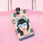 Etiqueta Para Maletas Vamos. | Flamingo tropical retro de belleza de pla<br><div class="desc">Nuestra elegante y moderna etiqueta de bolsos cuenta con una belleza de playa de estilo retro pintada a mano, hojas tropicales de palma y diseño flamencos. "Let's Go" está diseñado en un estilo de letra de escritura elegante y bellamente incorporado a las gafas de sol elegantes. Un flamingo rosa tropical...</div>
