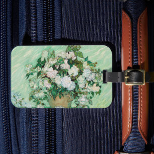 Etiqueta Para Maletas Van Gogh Vase con rosas rosas rosas rosadas Vintag