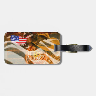 Etiqueta Para Maletas Vaquero Gorra Bandera Americana Sunrayas