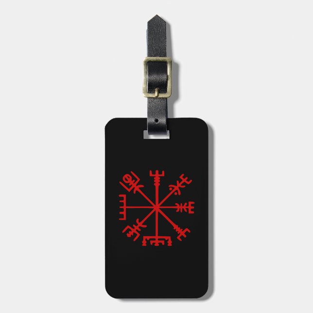Etiqueta Para Maletas Vegvísir Rojo Sangre (Vegvísir Viking) (Frente Vertical)