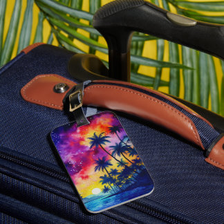ETIQUETA PARA MALETAS VERANO DE COLORES DE ARCOÍRIS PUESTA DE SOL TROPIC
