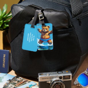 Etiqueta Para Maletas Verano de oso salvaje vintage piscina