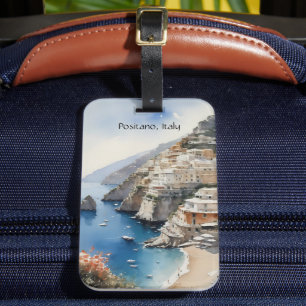 Etiqueta Para Maletas Verano en Positano Italia Ilustración de Acuarela