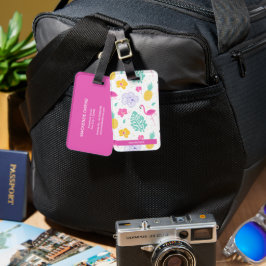 Etiqueta Para Maletas Verano personalizado de flamenco y piña