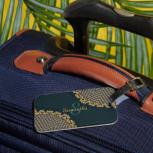Etiqueta Para Maletas Verde azulado verde oscuro + oro con nombre person