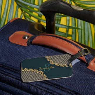 Etiqueta Para Maletas Verde azulado verde oscuro + oro con nombre person