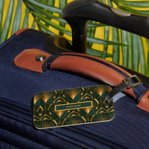 Etiqueta Para Maletas Verde Esmeralda y Dorado Gatsby Art Deco 