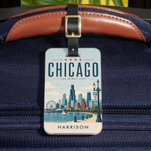 Etiqueta Para Maletas Verde personalizado nostálgico EE. UU. Chicago Ill