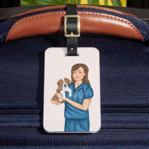 Etiqueta Para Maletas Veterinaria Animal Doctor Vet Chica Con Cachorro