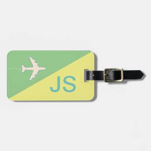 Etiqueta Para Maletas viaje al avión en monograma amarillo verde