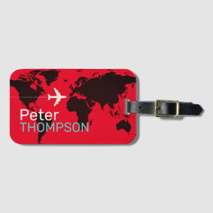 Etiqueta Para Maletas viaje al mundo rojo personalizado y elegante