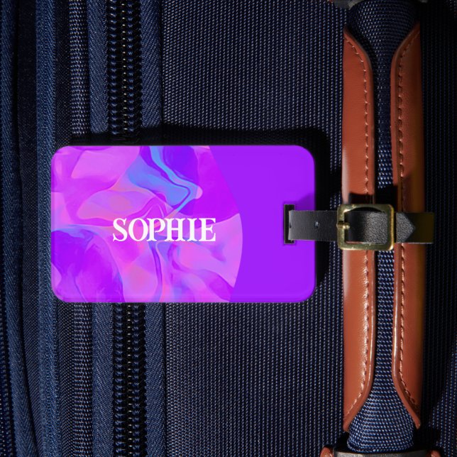 Etiqueta Para Maletas Viaje con estilo rosa morado personalizado (Anverso In situ 4)