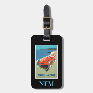 Etiqueta Para Maletas Viaje Cote d'Azur Francia Racecar del vintage del
