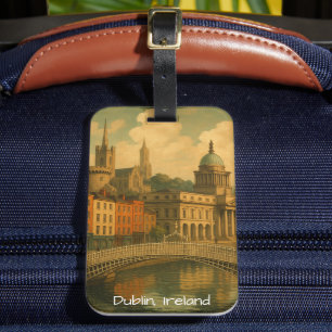Etiqueta Para Maletas Viaje de Dublín Viaje Retro Arte Ciudad de Irlanda