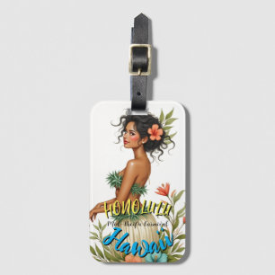 Etiqueta Para Maletas Viaje de estilo vintage en Hawái Honolulu Hula Chi
