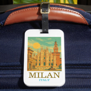 Etiqueta Para Maletas Viaje de Milán Italia Vintage   Retro Duomo
