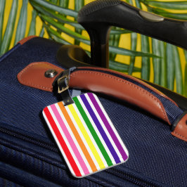 Etiqueta Para Maletas Viaje de Raya Vertical Blanca y Arcoíris