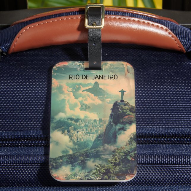 Etiqueta Para Maletas Viaje de Río de Janeiro Estatua Jesús (Anverso In situ 2)