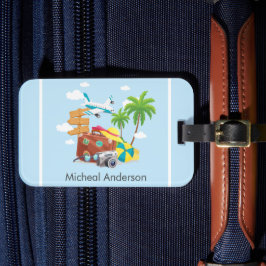 Etiqueta Para Maletas Viaje de vacaciones personalizado de arte azul