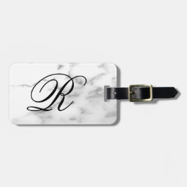 Etiqueta Para Maletas Viaje elegante de piedra de mármol blanco monogram