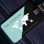 Etiqueta Para Maletas viaje elegante, moderno y geométrico por el mundo<br><div class="desc">Un gran diseño para identificar tus pertenencias. El mapa del mundo en medio azul / medio negro fondo</div>