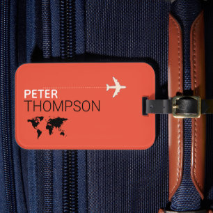 Etiqueta Para Maletas Viaje elegante y personalizado de color rojo naran