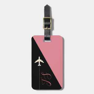 Etiqueta Para Maletas viaje en avión rosa y negro