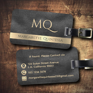 Etiqueta Para Maletas Viaje Monogramado de oro de cuero negro brillante 