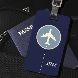 Etiqueta Para Maletas Viaje personalizado en avión azul de la marina