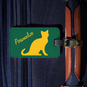 Etiqueta Para Maletas Viaje personalizado en silueta de gato amarillo se