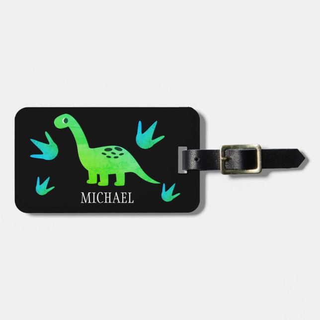 Etiqueta Para Maletas Viajes personalizados con dinosaurios (Frente Horizontal)