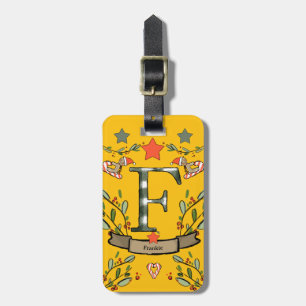 Etiqueta Para Maletas Viajo para Navidades monograma "F" con nombre
