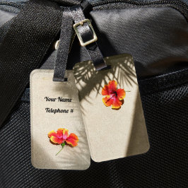 Etiqueta Para Maletas Vibes tropicales hibiscus en arena dorada