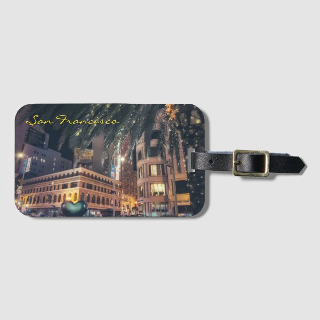 Etiqueta Para Maletas Vibrant Nighttime San Francisco with Palm Tree (Anverso horizontal)